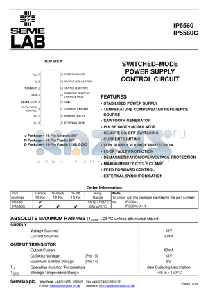 IP5560C datasheet - SWITCHED.MODE POWER SUPPLY CONTROL CIRCUIT