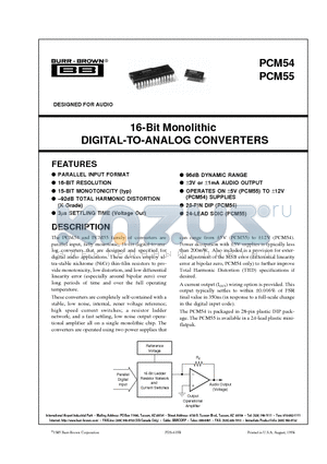 PCM55JP datasheet - 16-Bit Monolithic DIGITAL-TO-ANALOG CONVERTERS