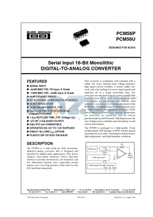 PCM56P-J datasheet - Serial Input 16-Bit Monolithic DIGITAL-TO-ANALOG CONVERTER