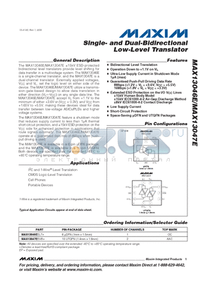 MAX13047E datasheet - Single- and Dual-Bidirectional Low-Level Translator