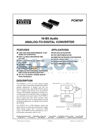 PCM78 datasheet - 16-Bit Audio ANALOG-TO-DIGITAL CONVERTER