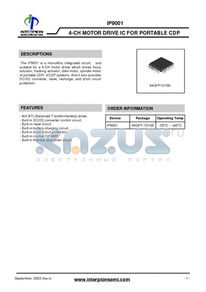 IP9001 datasheet - 4-CH MOTOR DRIVE IC FOR PORTABLE CDP