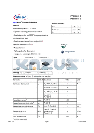 IPB034N03LG datasheet - OptiMOS3 Power-Transistor