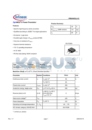 IPB04N03LAG datasheet - OptiMOS^2 Power-Transistor