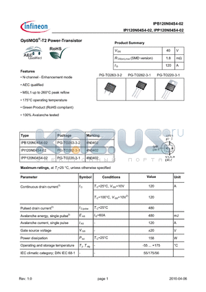 IPB120N04S4-02 datasheet - OptiMOS-T2 Power-Transistor