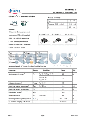 IPB25N06S3-25_07 datasheet - OptiMOS-T2 Power-Transistor