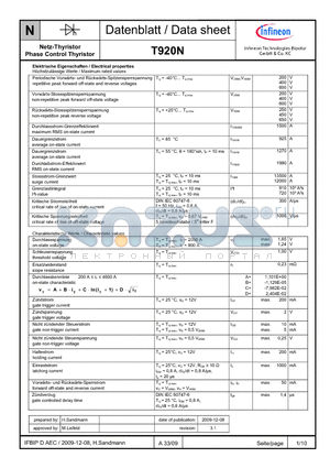 T920N datasheet - Netz-Thyristor Phase Control Thyristor