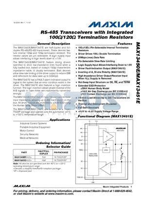 MAX13450E_1011 datasheet - RS-485 Transceivers with Integrated 100Y/120Y Termination Resistors