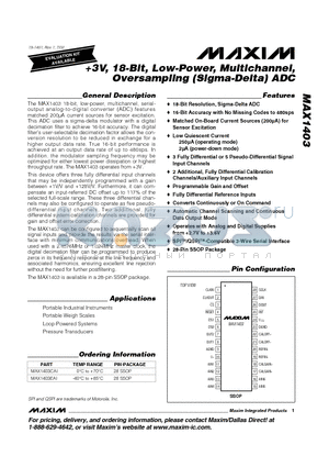MAX1403CAI datasheet - 3V, 18-Bit, Low-Power, Multichannel, Oversampling (Sigma-Delta) ADC