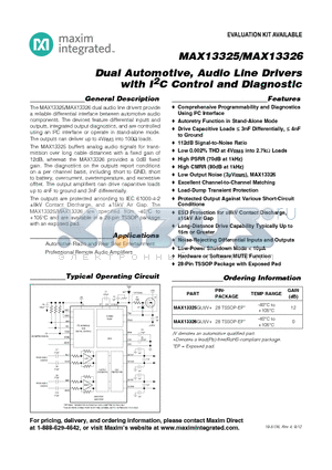 MAX13325_12 datasheet - Dual Automotive, Audio Line Drivers with I2C Control and Diagnostic