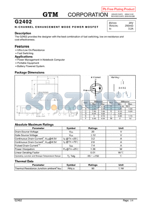 G2402 datasheet - N-CHANNEL ENHANCEMENT MODE POWER MOSFET
