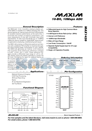 MAX1426CAI datasheet - 10-Bit, 10Msps ADC