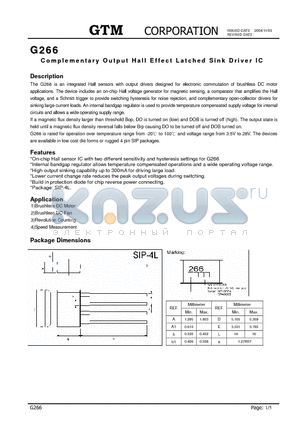 G266 datasheet - Complementary Output Hall Effect Latched Sink Driver IC
