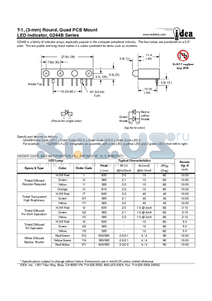 G244B datasheet - T-1, (3-mm) Round, Quad PCB Mount LED Indicator