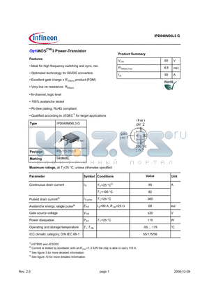 IPD048N06L3G datasheet - OptiMOS(TM)3 Power-Transistor