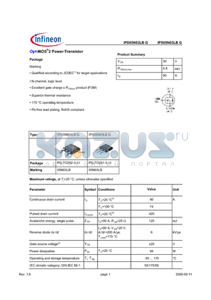 IPD05N03LBG datasheet - OptiMOS^2 Power-Transistor