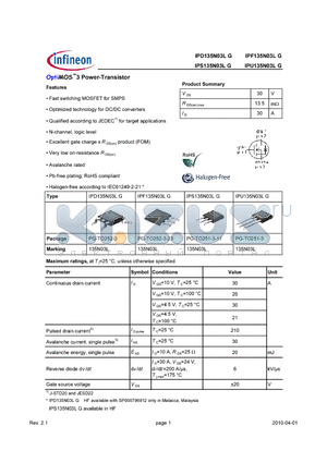 IPD135N03LG_10 datasheet - OptiMOS3 Power-Transistor