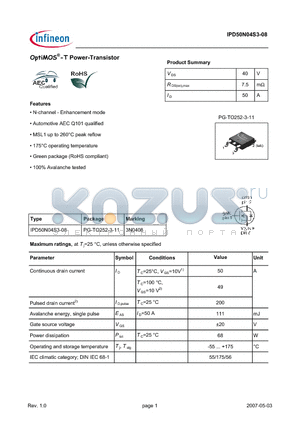 IPD50N04S3-08 datasheet - OptiMOS-T Power-Transistor