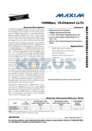 MAX14548AE datasheet - 100Mbps, 16-Channel LLTs