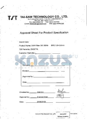 TA0877A datasheet - SAW Filter 787.5 MHz