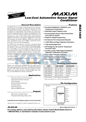 MAX1455 datasheet - Low-Cost Automotive Sensor Signal Conditioner