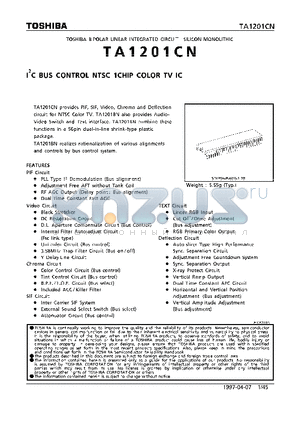 TA1201CN datasheet - I2C BUS CONTROL NTSC 1CHIP COLOR TV IC