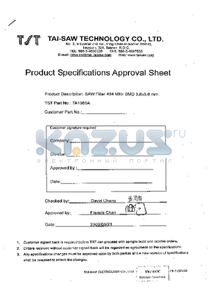 TA1088A datasheet - SAW Filter 464 MHz