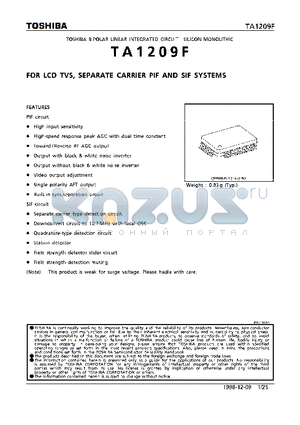 TA1209F datasheet - FOR LCD TVS, SEPARATE CARRIER PIF AND SIF SYSTEMS