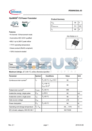 IPD90N03S4L-03 datasheet - OptiMOS-T2 Power-Transistor