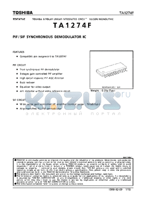 TA1274 datasheet - PIF/SIF SYNCHRONOUS DEMODULATOR IC