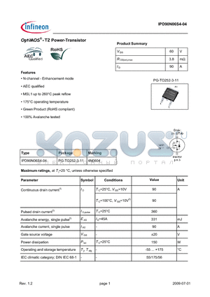 IPD90N06S4-04 datasheet - OptiMOS-T2 Power-Transistor