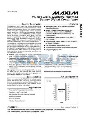 MAX1458C/D datasheet - 1%-Accurate, Digitally Trimmed Sensor Signal Conditioner