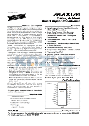 MAX1459AAP datasheet - 2-Wire, 4-20mA Smart Signal Conditioner