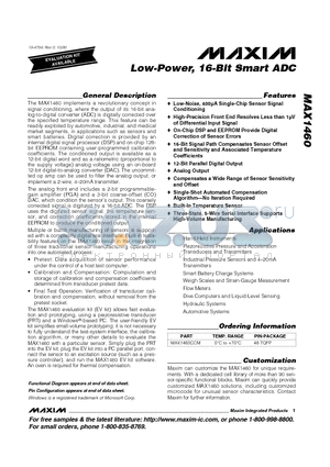 MAX1460 datasheet - Low-Power, 16-Bit Smart ADC