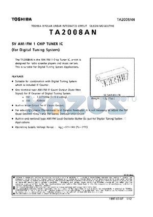 TA2008AN datasheet - 5V AM/FM 1 CHIP TUNER IC (FOR DIGITAL TUNING SYSTEM)