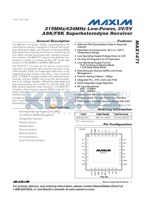 MAX1471ATJ datasheet - 315MHz/434MHz Low-Power, 3V/5V ASK/FSK Superheterodyne Receiver