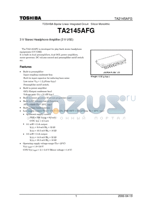 TA2145AFG datasheet - 3 V Stereo Headphone Amplifier (3 V USE)