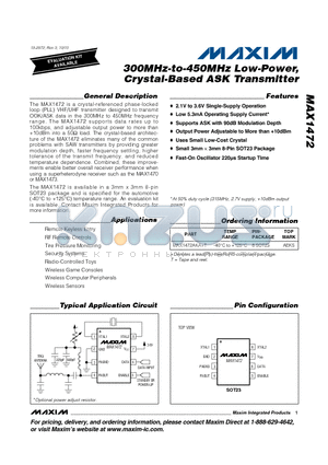 MAX1472_10 datasheet - 300MHz-to-450MHz Low-Power, Crystal-Based ASK Transmitter