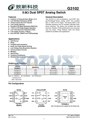 G3102 datasheet - 0.9 Dual SPST Analog Switch