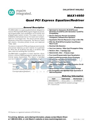 MAX14950 datasheet - Quad PCI Express Equalizer/Redriver