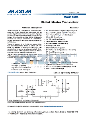 MAX14824GTG+ datasheet - IO-Link Master Transceiver