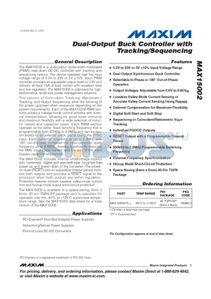 MAX15002ATL+ datasheet - Dual-Output Buck Controller with Tracking/Sequencing