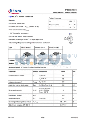 IPP08CN10NG datasheet - OptiMOS^2 Power-Transistor