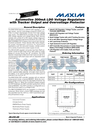 MAX15010 datasheet - Automotive 300mA LDO Voltage Regulators with Tracker Output and Overvoltage Protector