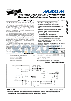 MAX15020 datasheet - 2A, 40V Step-Down DC-DC Converter with Dynamic Output-Voltage Programming