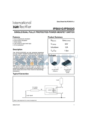 IPS032G datasheet - SINGLE/DUAL FULLY PROTECTED POWER MOSFET SWITCH