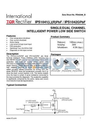 IPS1041RPBF datasheet - SINGLE/DUAL CHANNEL INTELLIGENT POWER LOW SIDE SWITCH