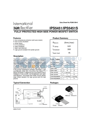 IPS5451 datasheet - FULLY PROTECTED HIGH SIDE POWER MOSFET SWITCH