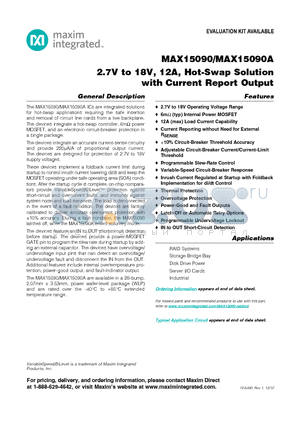 MAX15090EWI+ datasheet - 2.7V to 18V, 12A, Hot-Swap Solution with Current Report Output