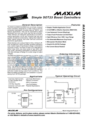 MAX1524EUT-T datasheet - Simple SOT23 Boost Controllers